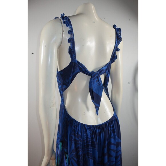 Desigual Tropical Midi Dress Size XL Zarautz Navy Ruffle Straps Side Slit - Picture 7 of 10
